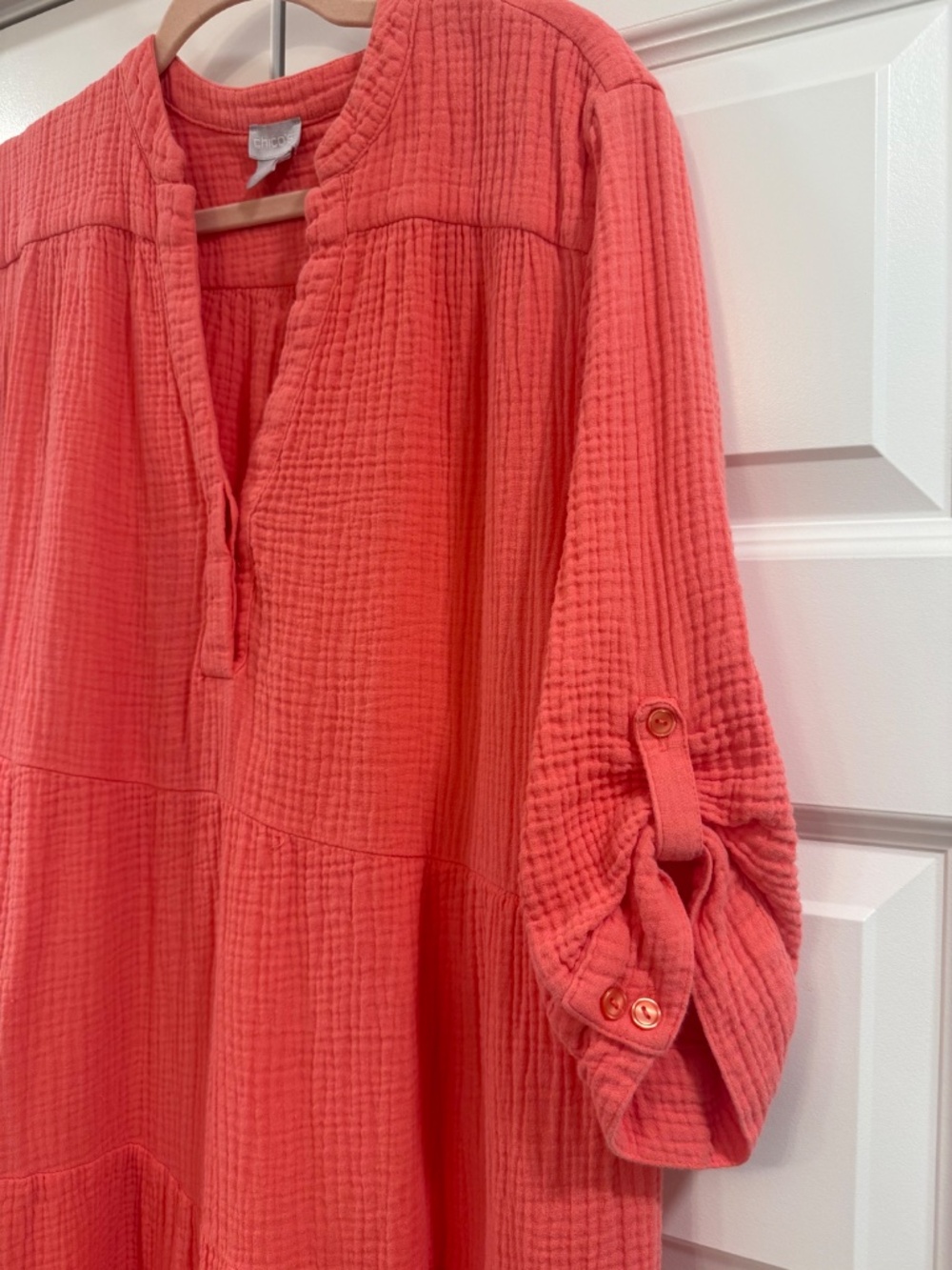 Chico's Cotton Gauze Tiered Dress in Coral 16/18 - Picture 4 of 10